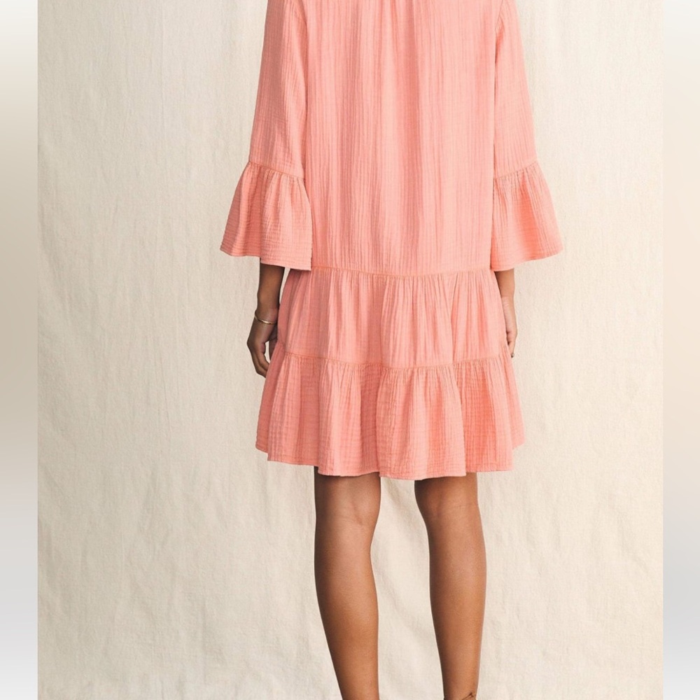 NWT Faherty Kasey Organic Cotton Tiered Dress in coral size small - Picture 4 of 7